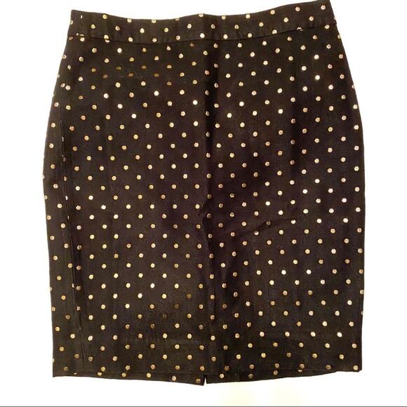 J.Crew Black with Metallic Gold Polka Dot Career Pencil Skirt Women's 4 - Picture 1 of 6